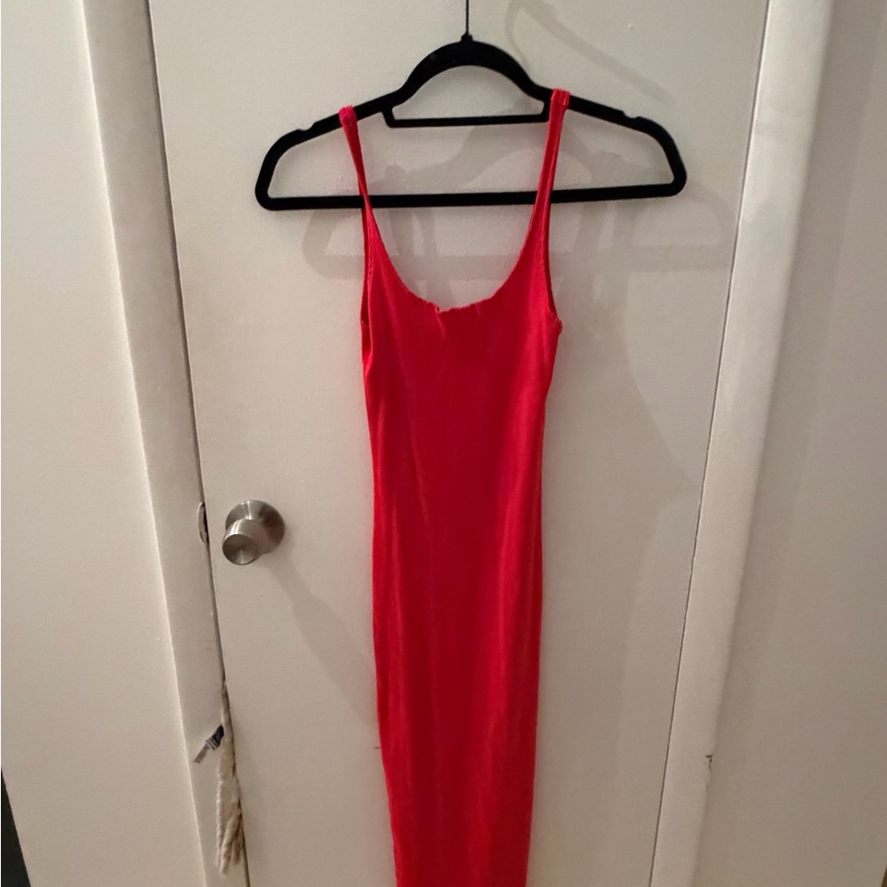 Hot Red Ribbed Bodycon Maxi Dress Size L
